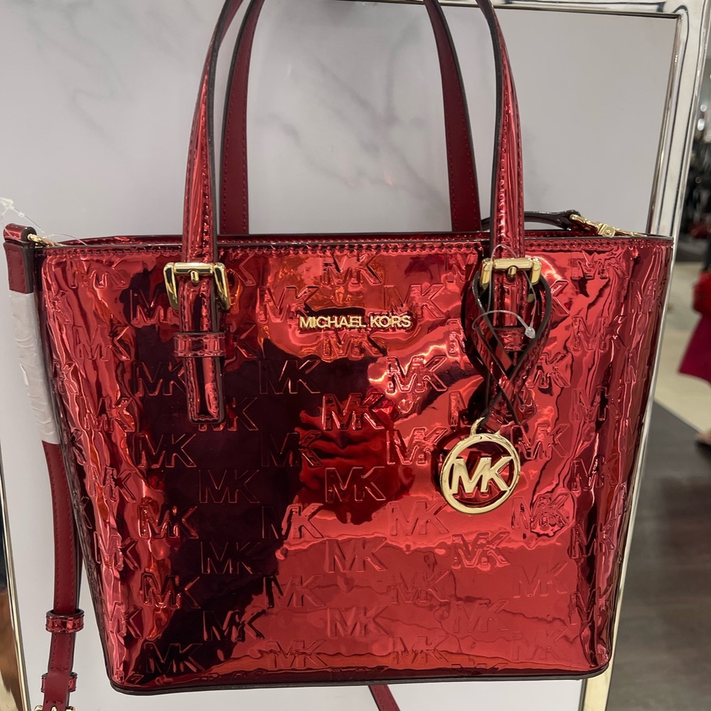 MICHAEL KORS Jet Set Extra-Sm Metallic Logo Debossed Convertible TZ Tote Crossbd - Picture 10 of 16